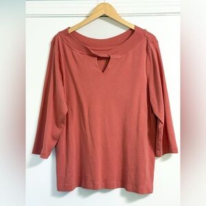 Chico’s 3 Coral Pink Basket Weave Knit Top XL 3/4 Sleeve Cotton Spring Layer